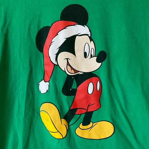 Disney Santa Hat Mickey crewneck t-shirt short sleeve green men L - Picture 3 of 5